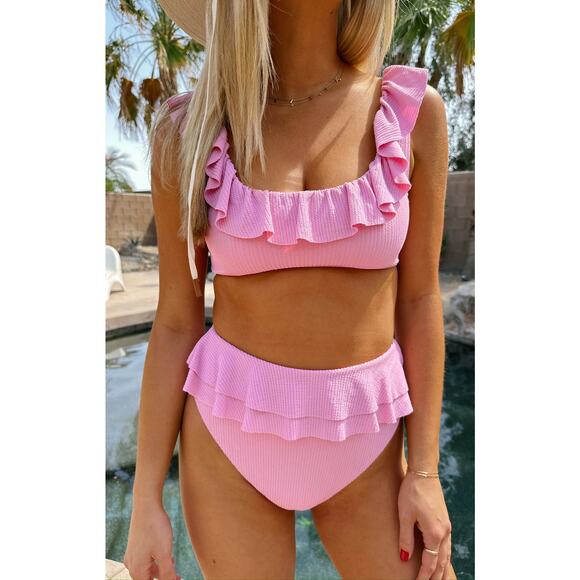 Show Me Your Mumu Formentera Bikini Top in Pink Sands Rib Scrunch XS NWT - Picture 1 of 5